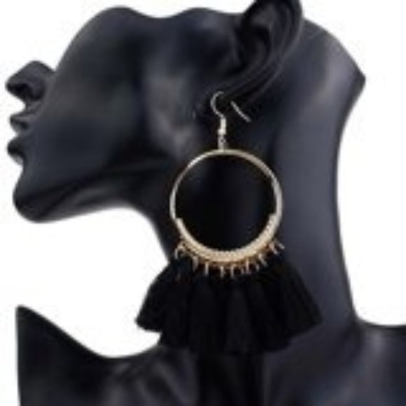 Round Circle Tassel Drop Earrings Bohemian Fringe Earrings (Pair) - Picture 10 of 10